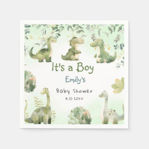 Boho Modern Boho Watercolor Dinosaur Greenery Boy  Napkin