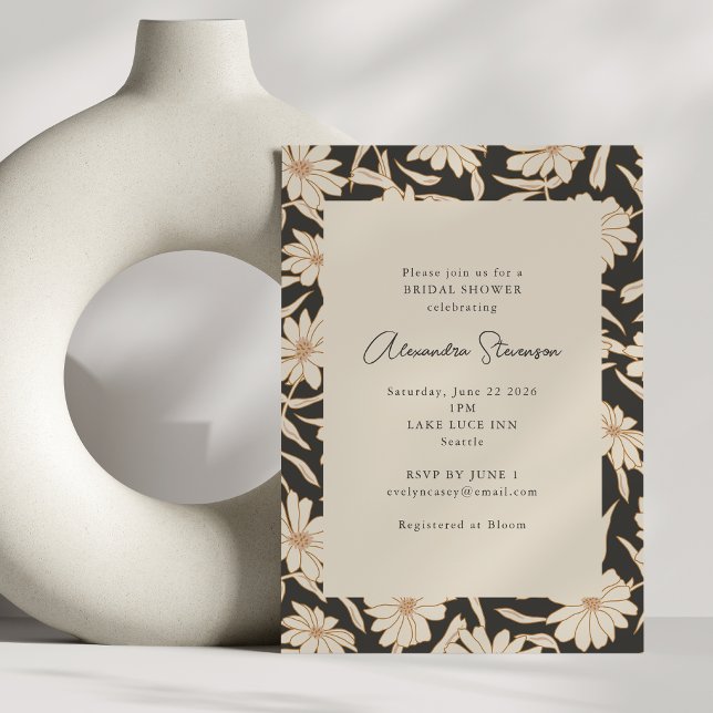 Boho Modern Botanical Black Ivory Bridal Shower Invitation (Creator Uploaded)