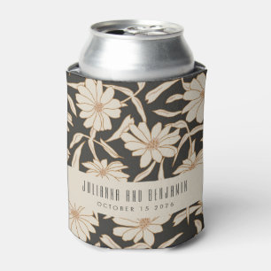 Boho Modern Botanical Black Ivory Custom Wedding Can Cooler