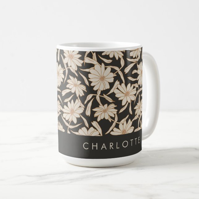 Boho Modern Botanical Black Ivory Personalised Coffee Mug (Front Right)