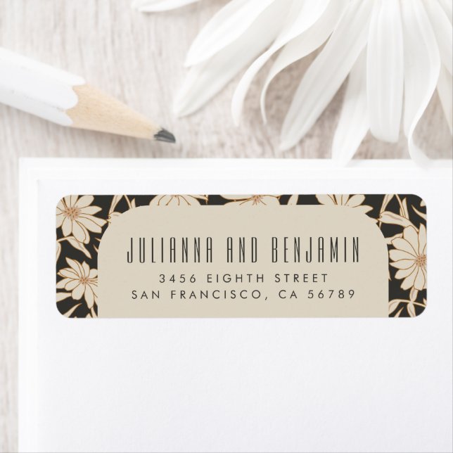 Boho Modern Botanical Black Ivory Return Address  (Insitu)