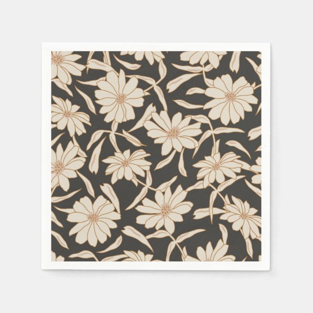 Boho Modern Botanical Black Ivory Wedding Napkin (Front)