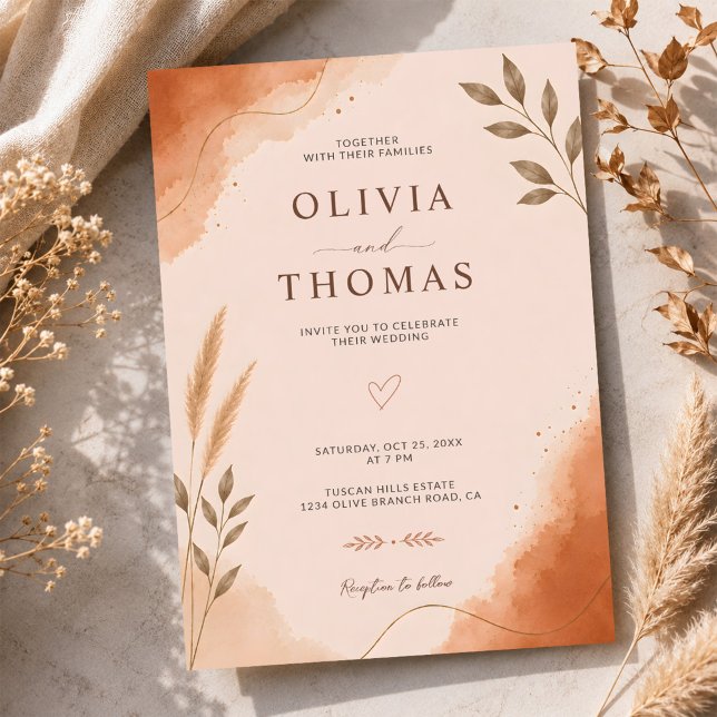 Boho Modern Botanical Elegant Terracotta Wedding Invitation (Creator Uploaded)