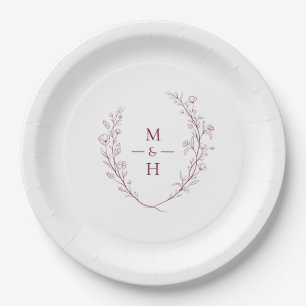Boho Modern Botanical Monogram Wedding Party Paper Plate