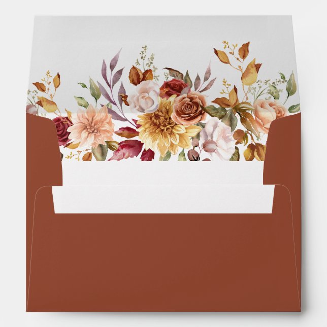 Boho Modern Burnt Orange Terracotta Floral Wedding Envelope (Back (Bottom))