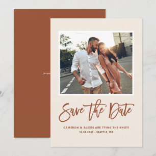 Boho Modern Calligraphy Terracotta Photo Save The Date
