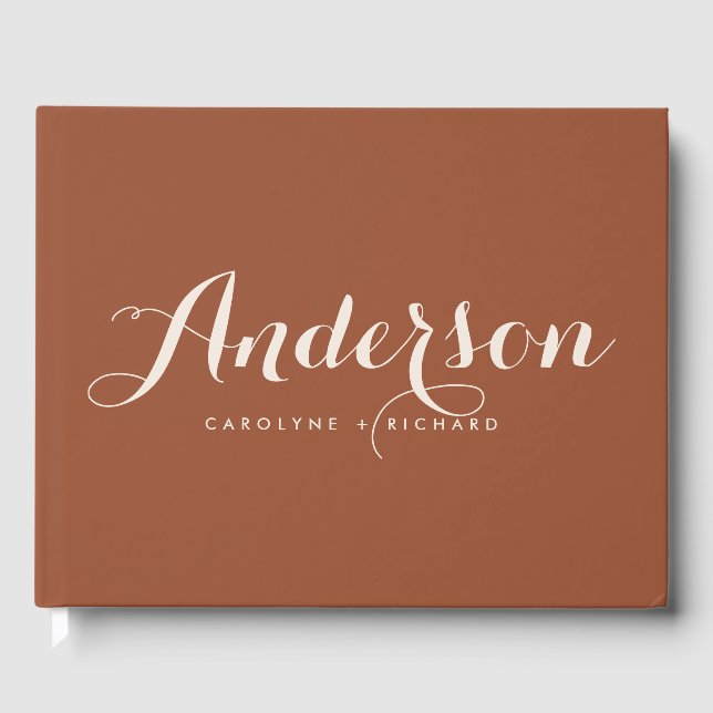 Boho Modern Calligraphy Terracotta Wedding Guest Book (Front)