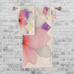 Boho Modern Chic Floral Watercolor  Bath Towel Set