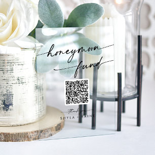 Boho Modern Clear Acrylic Wedding Honeymoon Fund Acrylic Sign