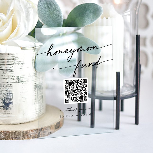 Boho Modern Clear Acrylic Wedding Honeymoon Fund Sign (Boho Modern Clear Acrylic Wedding Honeymoon Fund Acrylic Sign)