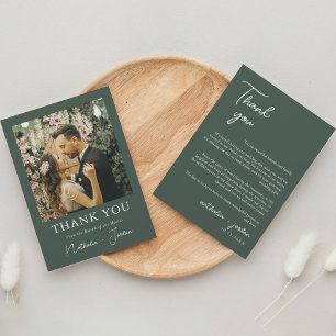 Boho Modern Dark Green Photo Wedding  Thank You Ca