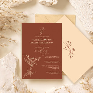 Boho Modern Dark Terracotta Floral Wedding Invitation