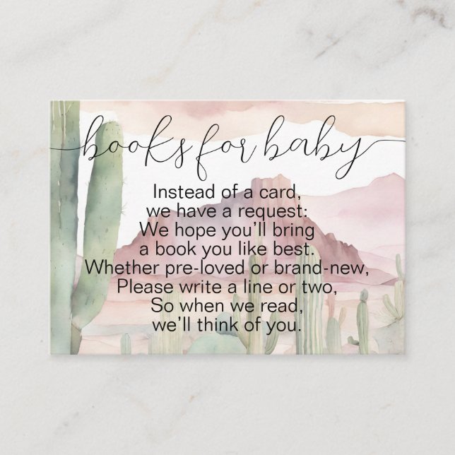 Boho Modern Desert Cactus Books for Baby Shower Enclosure Card (Front)