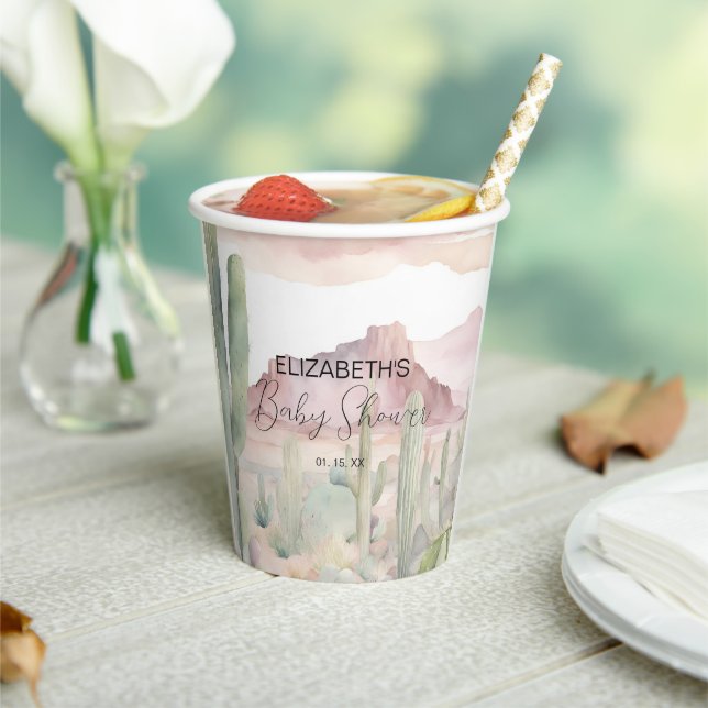 Boho Modern Desert Nature Cactus Baby Shower Paper Cups (Insitu)
