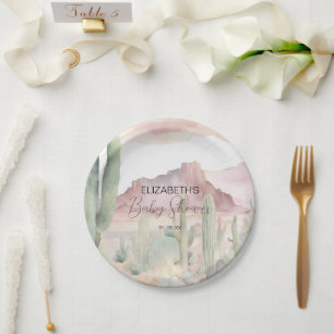Boho Modern Desert Nature Cactus Baby Shower Paper Plate