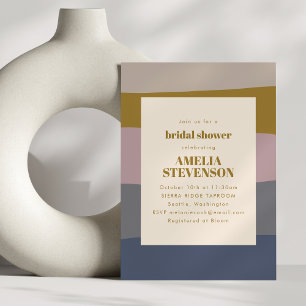 Boho Modern Dusty Mauve Blue Striped Bridal Shower Invitation