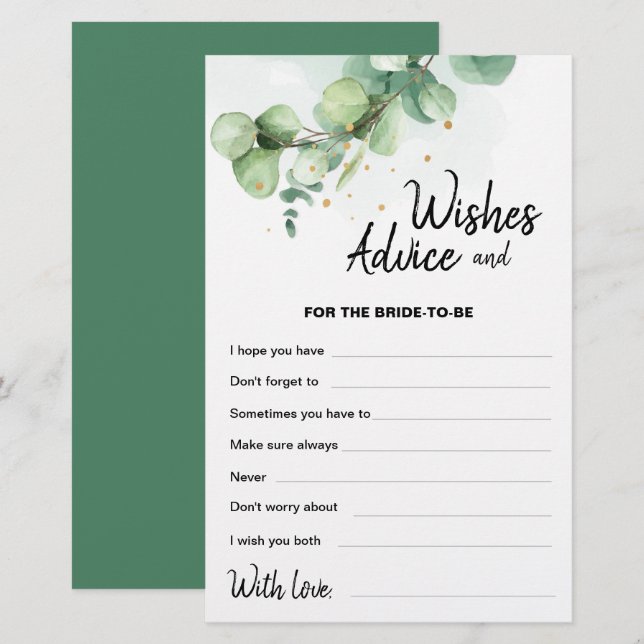 Boho Modern Eucalyptus Wedding Wishes Advice Card (Front/Back)
