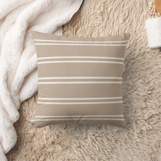 Boho Modern Farmhouse Gender Neutral Stripes Taupe Cushion (Blanket)
