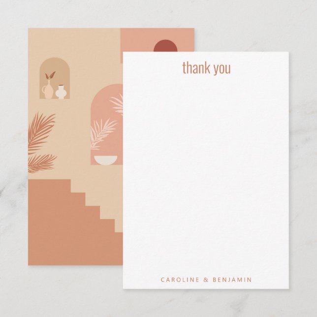 Boho Modern Floral Art Terracotta Personalised  Thank You Card (Front/Back)