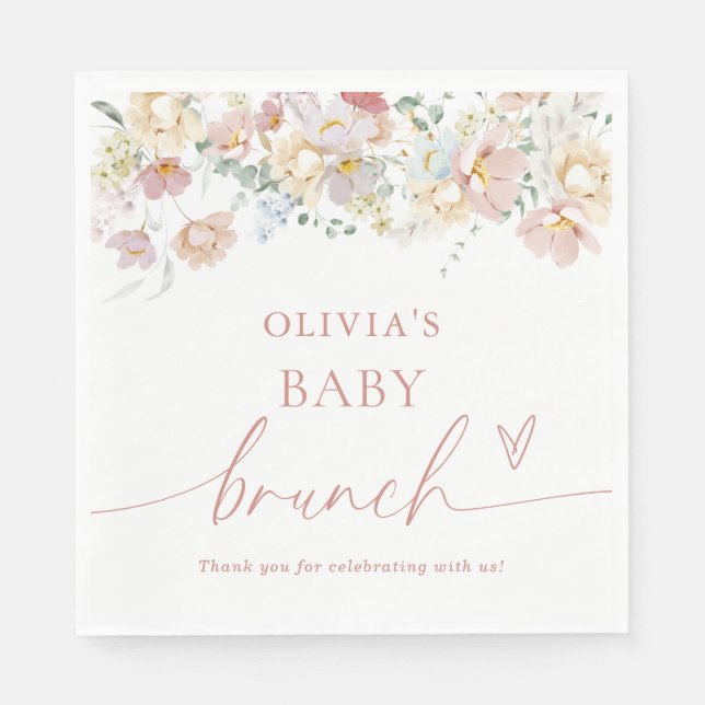 Boho Modern Floral Baby Shower Paper Napkins  (Front)