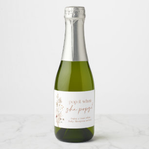 Boho Modern Floral Baby Shower Sparkling Wine Labe Sparkling Wine Label