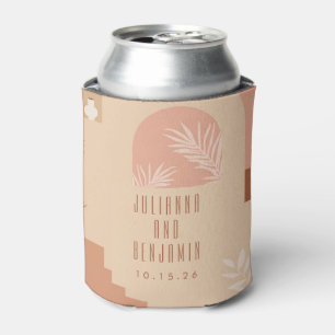 Boho Modern Floral Blush Terracotta Wedding Custom Can Cooler