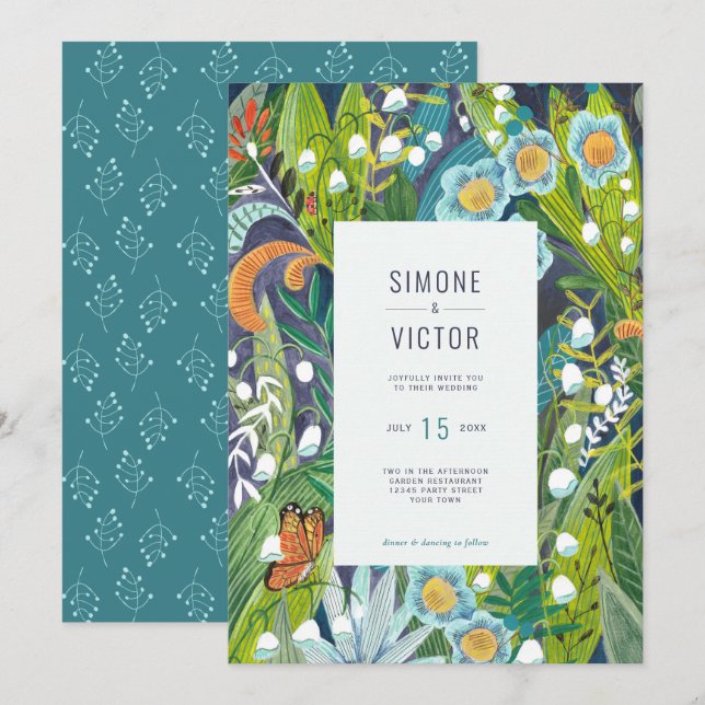 Boho Modern Floral Lily of Valley Wedding  Invitation (Front/Back)