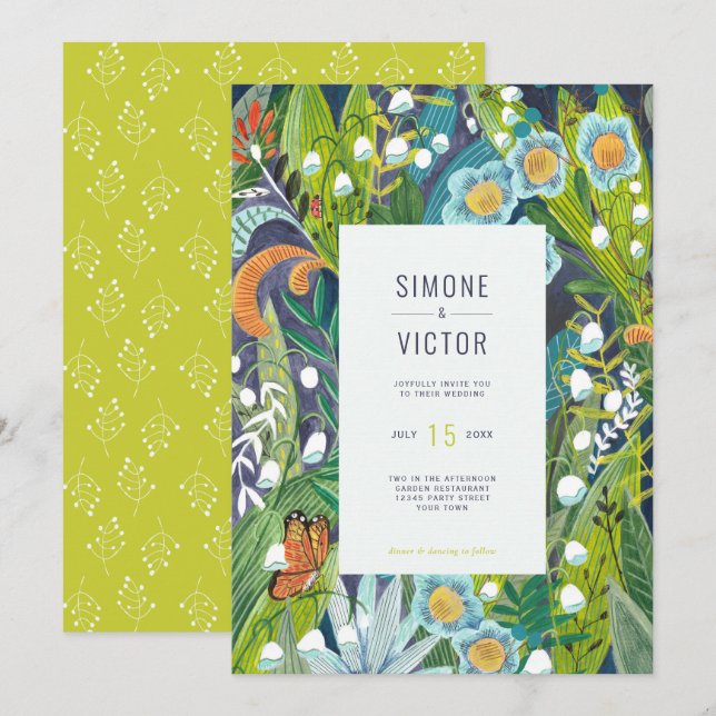 Boho Modern Floral Lily of Valley Wedding  Invitation (Front/Back)