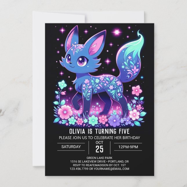 Boho Modern Fox Digital Birthday Invitation (Front)