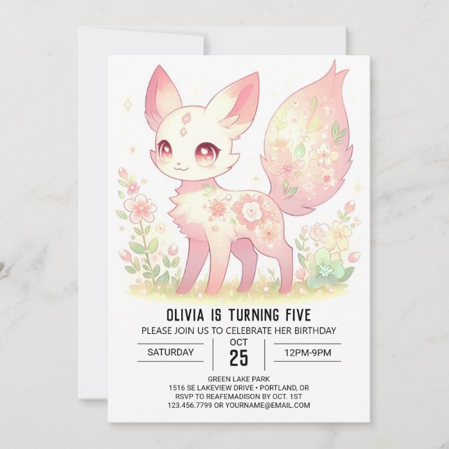 Boho Modern Fox Digital Birthday Invitation (Front)