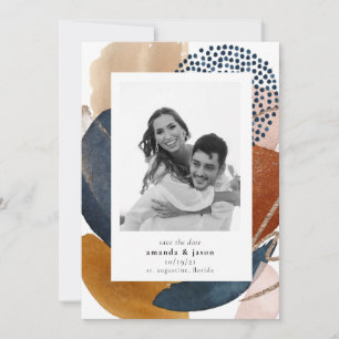 Boho Modern Geometric Blush Pink Terracotta Photo  Save The Date