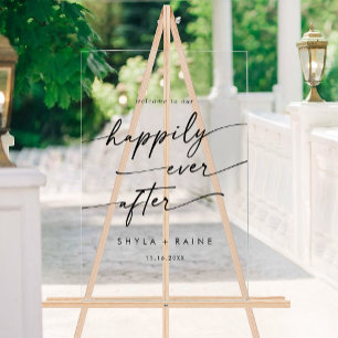 Boho Modern Happily Clear Acrylic Wedding Welcome Sign