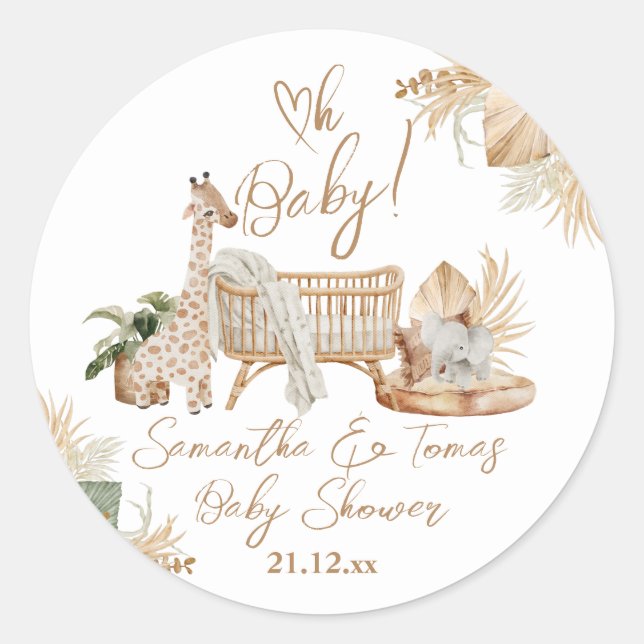 Boho Modern Heart Gender Neutral Baby Shower Classic Round Sticker (Front)