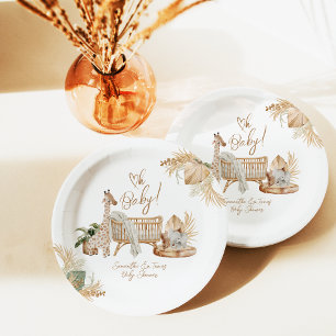 Boho Modern Heart Gender Neutral Baby Shower Paper Plate