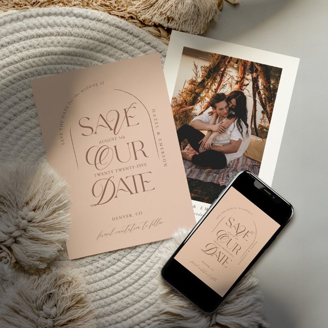 Boho Modern Minimalist Arch Photo Save the Date Invitation (Creator Uploaded)