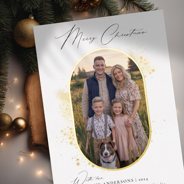 Boho Modern Minimalist Gold Splash Photo Christmas Foil Holiday Card (christmas card photo family couple kids dog modern minimalist vintage retro 70s 80s boho gold foil)
