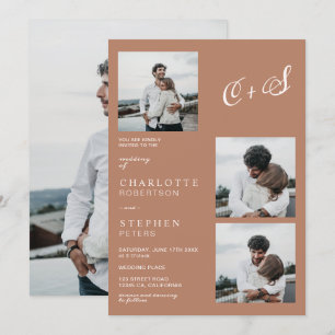 Boho modern minimalist initials photo wedding invitation