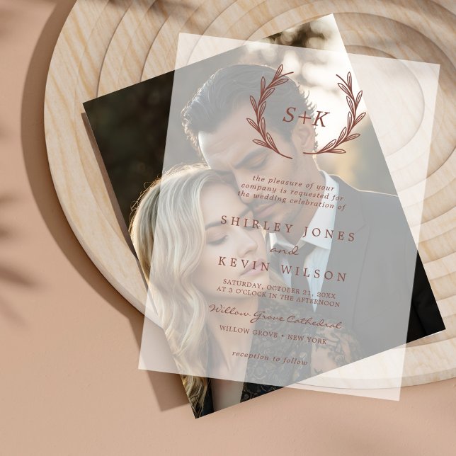 Boho Modern Minimalist Rustic Monogram Wedding Vellum Invitations (Creator Uploaded)