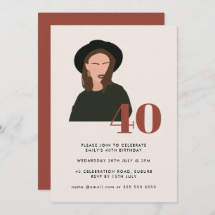 Boho Modern Minimalist Terracotta 40th Birthday  Invitation