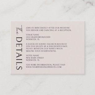 Boho Modern Minimalist Wedding Details Enclosure Card