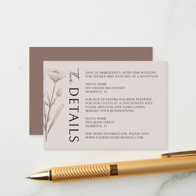 Boho Modern Minimalist Wedding Details Enclosure Card (Front/Back In Situ)