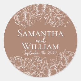 Boho Modern Mocha Mousse Elegant Rustic Wedding Classic Round Sticker