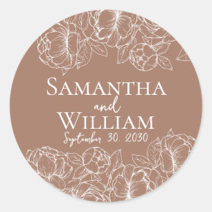 Boho Modern Mocha Mousse Elegant Rustic Wedding Classic Round Sticker