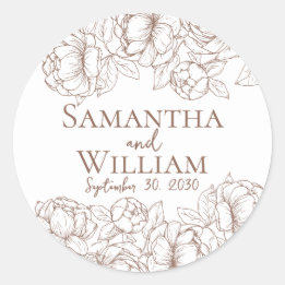 Boho Modern Mocha Mousse Elegant Rustic Wedding Classic Round Sticker