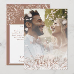Boho Modern Mocha Mousse Floral Elegant Photo Thank You Card