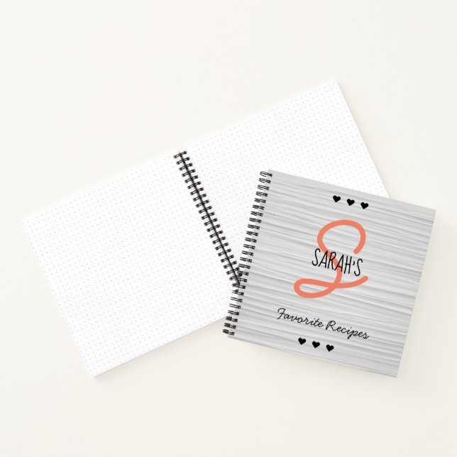 Boho Modern Monogram White Texture Favourite Recip Notebook (Inside)