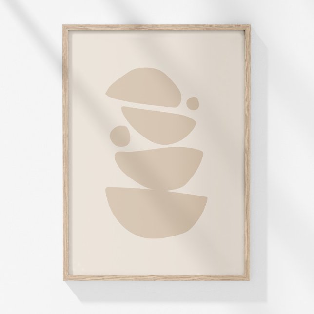 Boho Modern Muted Beige Neutral Bowls Abstract Art Poster (Boho Modern Muted Beige Neutral Bowls Abstract Art Poster in a neutral wooden frame on a sunny wall.)