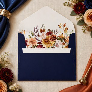 Boho Modern Navy Blue Burnt Orange Floral Wedding Envelope