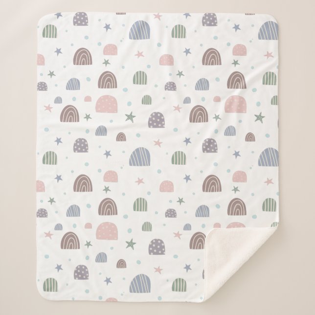 boho modern pastel rainbow stars sherpa blanket (Front)
