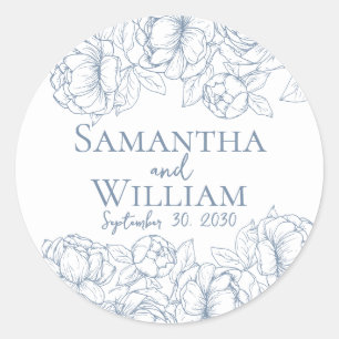Boho Modern Periwinkle Blue Elegant Floral Wedding Classic Round Sticker
